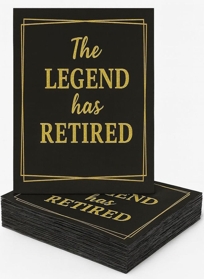 JPACO 50‑Pack ‘The Legend Has Retired’ Black & Gold Napkins - 2‑Ply Cocktail, Lunch & Dinner Party Napkins - Elegant, Disposable Retirement Party Decoration - 6.5″ x 6.5″ Folded (Large, 50, Pack) - Image 1