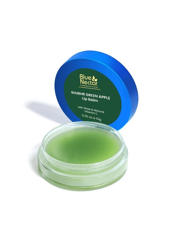 Blue Nectar Shubhr Green Apple Lip Balm & Gloss With Ghee & Natural Vitamin C for Dry Chapped Lips with intense moisturization |100% Ayurvedic|Paraben & Sulphate Free| (10g, 10 Herbs) - Image 1