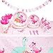 Blue Panda 195Piece Pink Baby Girl Dinosaur Birthday Party Supplies with Plates Napkins Cups Cutlery Banner Hats Table Covers Serves 24 Pastel Pink Dinosaur Party Decorations - Image 4