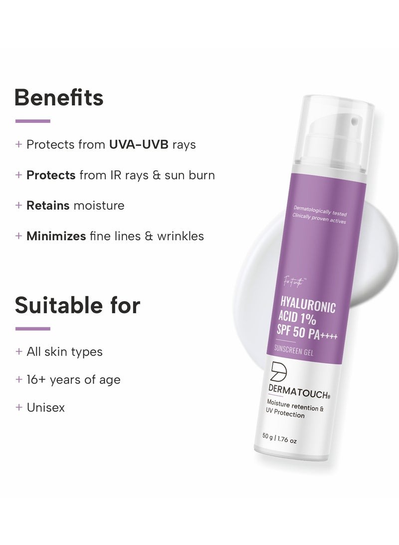DERMATOUCH Hyaluronic Sunscreen Hydrating Ultra Light Aqua Gel With Spf 50 PA++++ For Broad Spectrum, UV A, UV B & Blue Light Protection For Oily Skin - 50G - Image 2