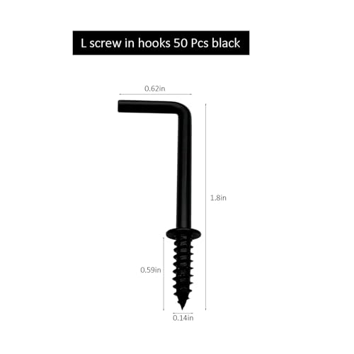 IDEALSV 50 Pcs Black 1-1/4 Inch 1 Shape Screw Hooks L Shape Hooks Vintage 7 Shape Right Angle Medal Hook - Image 2