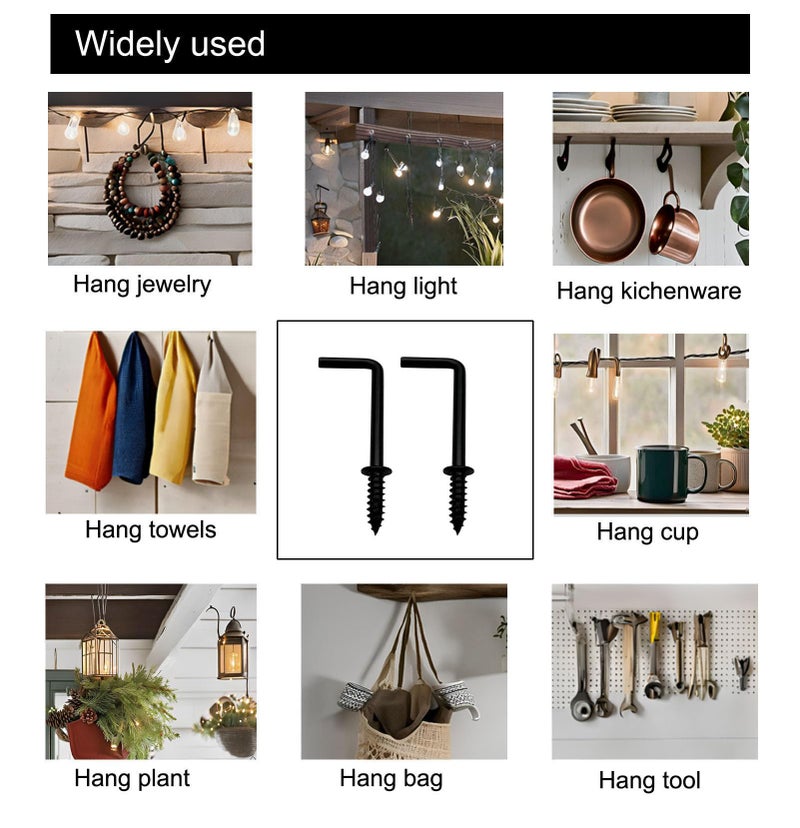 IDEALSV 50 Pcs Black 1-1/4 Inch 1 Shape Screw Hooks L Shape Hooks Vintage 7 Shape Right Angle Medal Hook - Image 4
