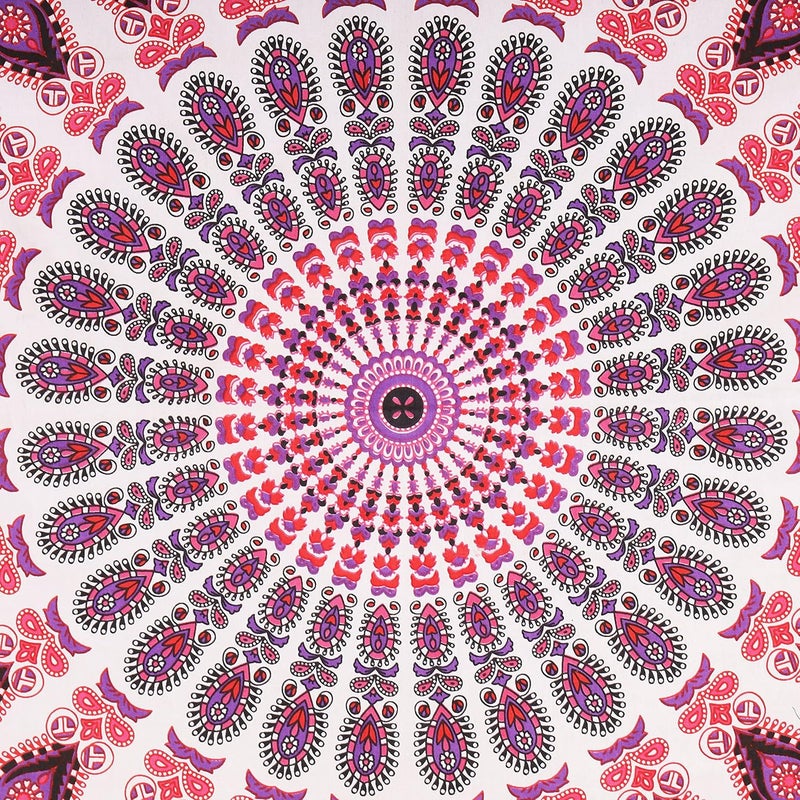 Bless International Indian hippie Bohemian Psychedelic Peacock Mandala Wall hanging Bedding Tapestry (Pink Blue, King (88x104Inches)(225x265Cms)) - Image 3
