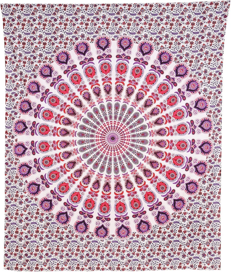 Bless International Indian hippie Bohemian Psychedelic Peacock Mandala Wall hanging Bedding Tapestry (Pink Blue, King (88x104Inches)(225x265Cms)) - Image 4