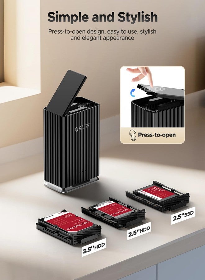 أوريكو علبة أقراص صلبة ثنائية الفتحات من أوريكو، تدعم أقراص SATA HDD/SSD بحجم 2.5 بوصة/3.5 بوصة، مع وحدة تخزين DAS ومحول طاقة 12 فولت/4 أمبير، تعمل بتقنية التوصيل والتشغيل، بسعة تخزين قصوى 2 × 22 تيرابايت لقواعد البيانات المحلية الشخصية - 9728C3 - Image 2