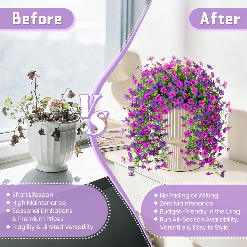 ADXORA Fake Artificial Hanging Flowers for Outdoor Spring Decor 2PCS Faux Silk Flowers Plants for Outdoor Outside Planter UV Resistant Daisy for Porch Front Door Patio Balcony Yard Decor - Image 3