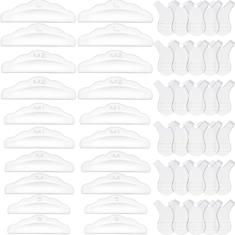 Maitys 20 Pieces Lash Lift Pads Rods Silicone Eyelash Perming Curler and 30 Pieces Y Shape Eyelash Brush Silicone Perming Curler Makeup Tools Reusable Lash Lifting PadsClear