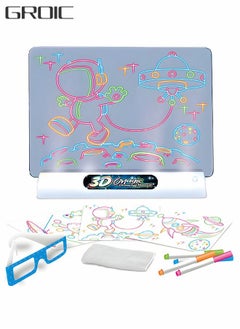 GROIC 3D Magic Drawing Board,LED Board Luminous Three-Dimensional Writing Board, Double-Sided Doodle Reusable Colorful Tablet Early Education Learning Toy Technology Toys  - Image 1