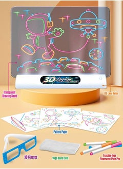 GROIC 3D Magic Drawing Board,LED Board Luminous Three-Dimensional Writing Board, Double-Sided Doodle Reusable Colorful Tablet Early Education Learning Toy Technology Toys  - Image 3