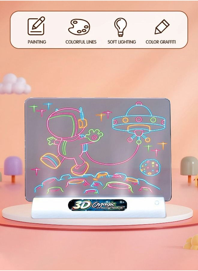 GROIC - 3D Magic Drawing Board,LED Board Luminous Three-Dimensional Writing Board, Double-Sided Doodle Reusable Colorful Tablet Early Education Learning Toy Technology Toys - Image 1