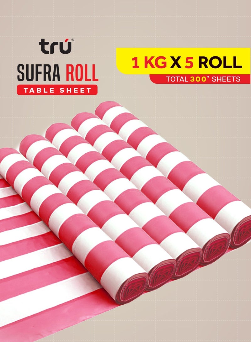 رول سفرة مخطط (ملاءة طاولة مثقوبة للاستعمال مرة واحدة) HDPE 5 رول 300 ورقة 100x100 سم (1 كجم / 60 ورقة) × 5 رول