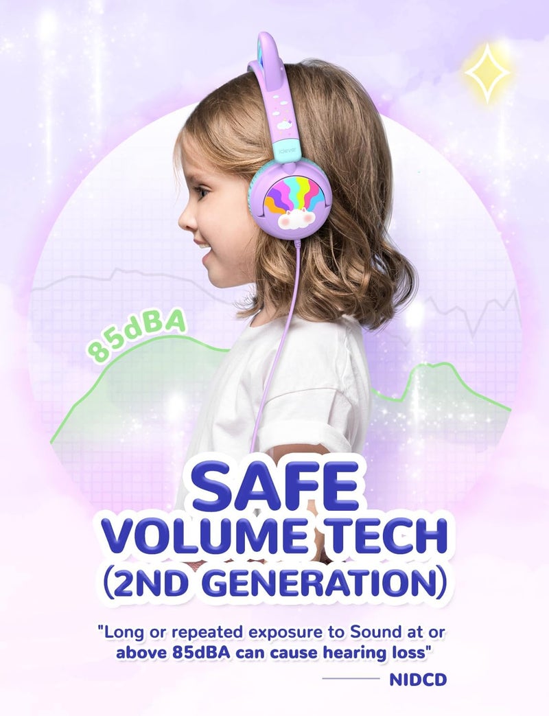iClever Kids Headphones With LED Light Up Cat Ear, 85dBA Safe Volume, Stereo Sound, Foldable 3.5mm Wired for Tablets, School, Travel - Image 3