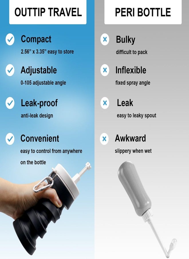 outtip Collapsible Portable Bidet for Travel Small Mini Peri Bottle with Sprayer, 300ml Travel Size Expandable Handheld Backpacking Bidet for Home, Outdoors, Camping Foldable Peri Bottle Women Men Black（1pc） - Image 2