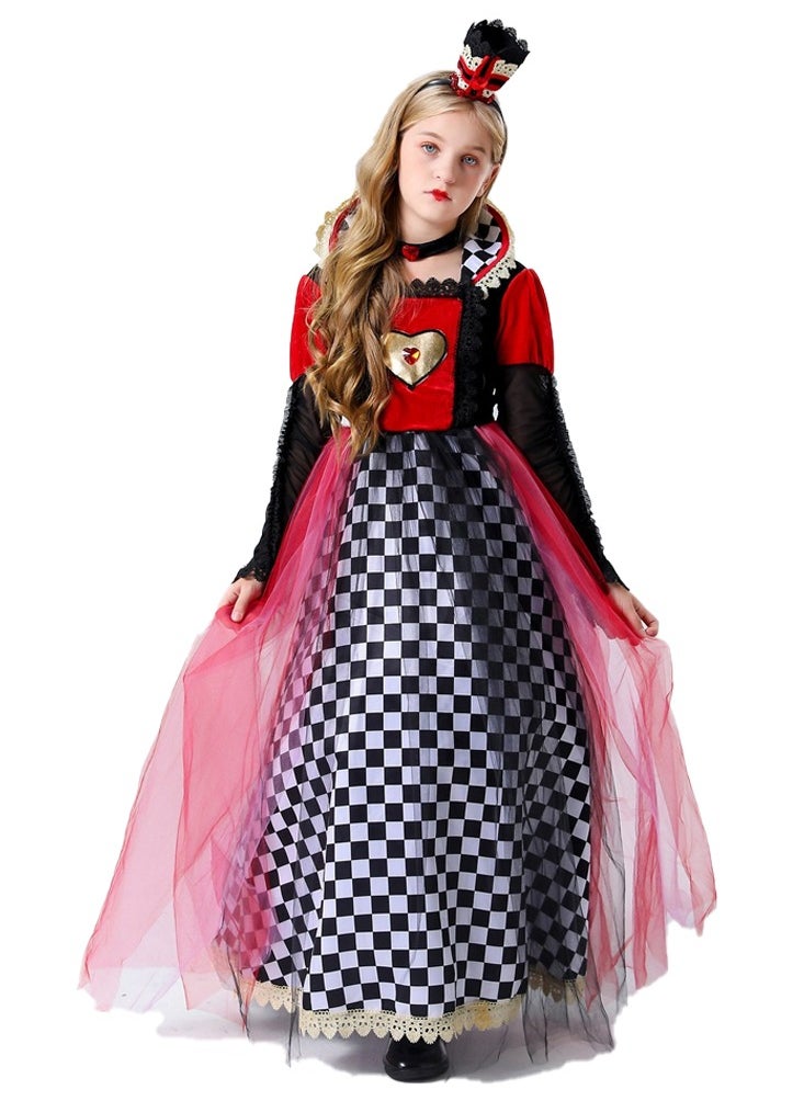 Al Aoyama Queen Costume Red Hearts Carnival Fairy Tale Party Dress with Crown  - Image 1