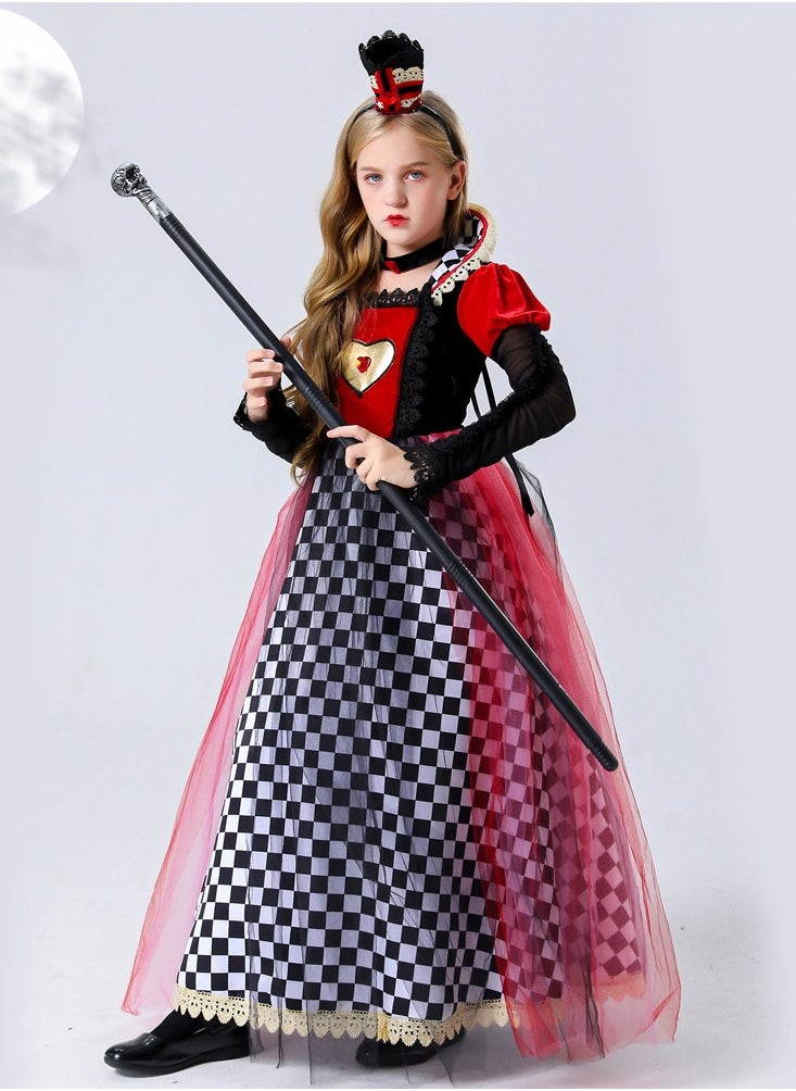 Al Aoyama Queen Costume Red Hearts Carnival Fairy Tale Party Dress with Crown  - Image 4