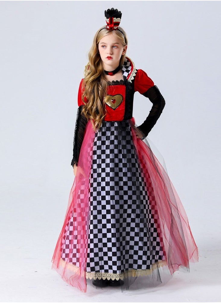 Al Aoyama Queen Costume Red Hearts Carnival Fairy Tale Party Dress with Crown  - Image 5