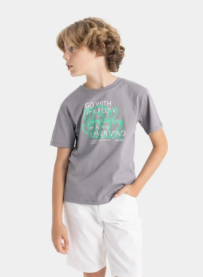 DeFacto DeFacto Kids Round Neck Printed Short Sleeve T-Shirt