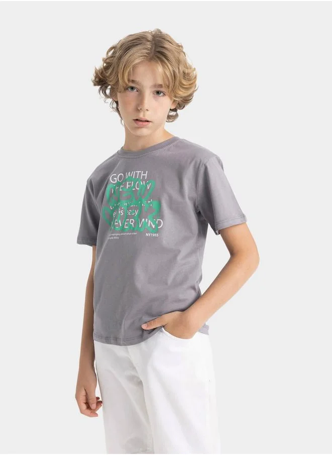 DeFacto DeFacto Kids Round Neck Printed Short Sleeve T-Shirt