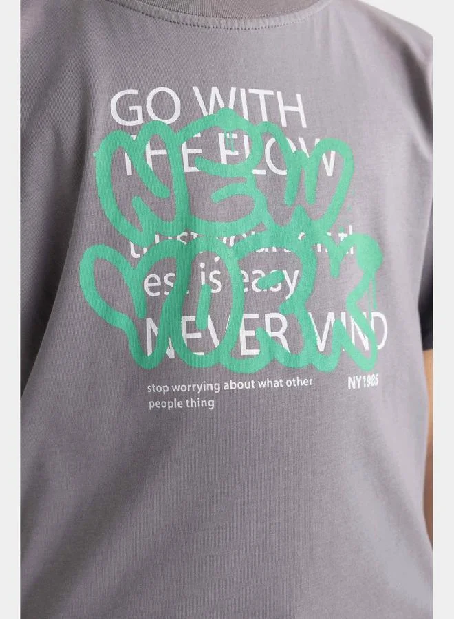 DeFacto DeFacto Kids Round Neck Printed Short Sleeve T-Shirt