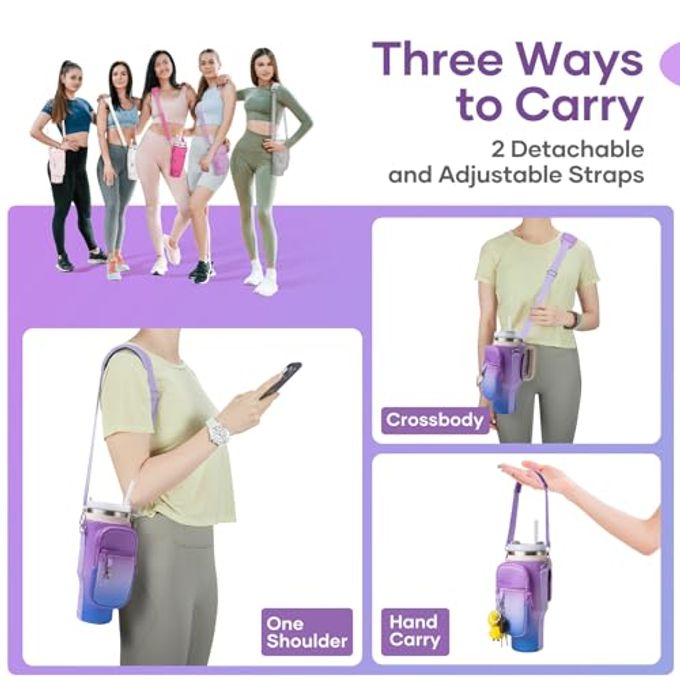 linmaya Water Bottle Carrier Bag with Phone Pocket for Stanley Cup 40/30oz,Insulated Neoprene Water Bottle Holder Cross-boday Bag with Adjustable Shoulder & Handheld Strap Stanley Cup Accessories - Image 2