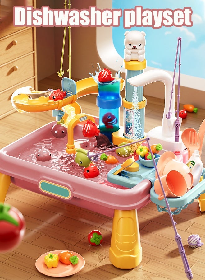 Children's dishwashing playset Dishwasher toys Fishing toys Vegetable washing sink Kitchen toys Situational simulation toys - Image 1