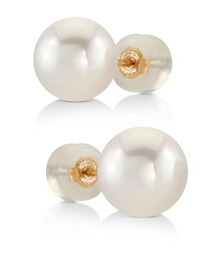 THE PEARL SOURCE Round White Freshwater Real Pearl Earrings for Women - 14k Gold Stud Earrings | Hypoallergenic Earrings with Genuine Cultured Pearls, 8.0-8.5mm - Image 1