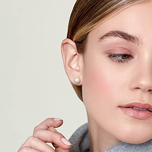 THE PEARL SOURCE Round White Freshwater Real Pearl Earrings for Women - 14k Gold Stud Earrings | Hypoallergenic Earrings with Genuine Cultured Pearls, 8.0-8.5mm - Image 2