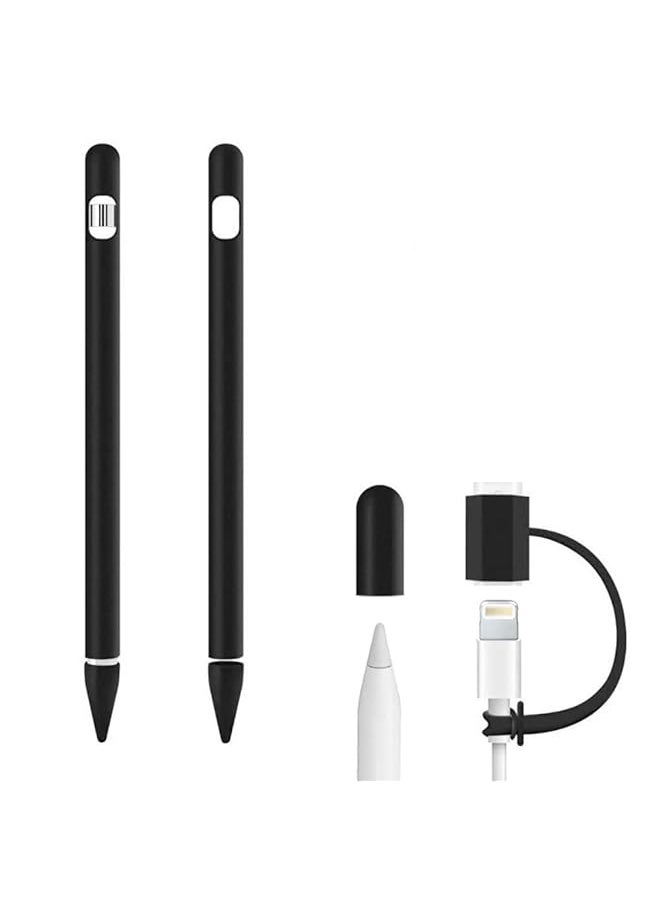 EP 4In1 Silicone Smooth Texture Pencil Protective Case With Pen Tip Covers For Pencil 1St Generation Black  - Image 1