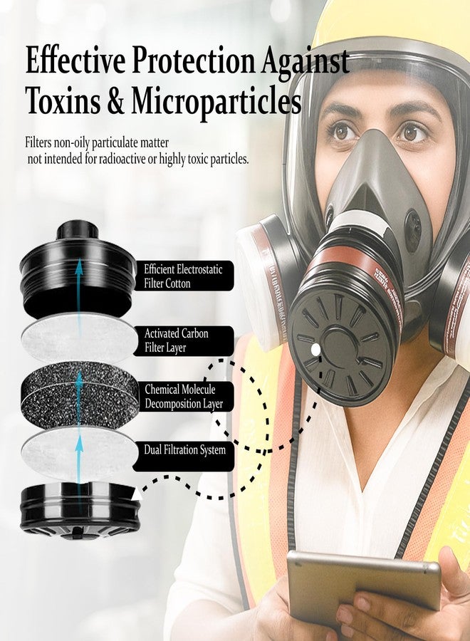 RarePicks Full Face Respirator | Reusable Dust Mask With 40mm Activated Carbon Filter For Organic Vapor, Formaldehyde, Epoxy Resin, Paint, Chemical Fumes, Dust, & Industrial Protection - Image 3