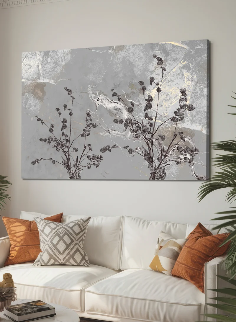 LOWHA Canvas Wall Art Stretched Over Wooden Frame with Abstract Plant Leaves Design
