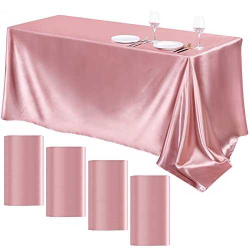 TURSTIN 4 Packs Satin Tablecloth 102 x 58 Inch Overlay Satin Table Cover Rectangle Bright Silk Tablecloth Smooth Fabric Table Decoration for Wedding Banquet Party Events Rose Gold