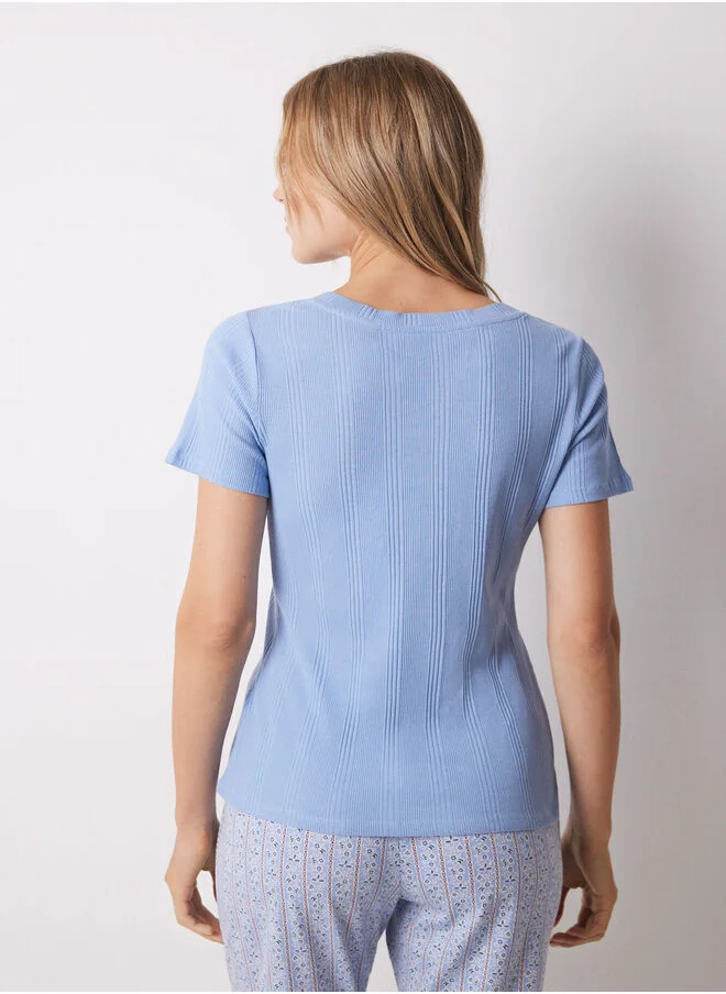 women'secret Blue Short-Sleeved Cotton Top