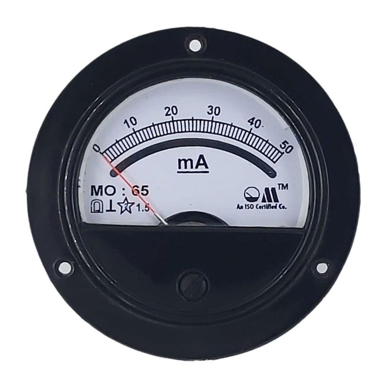 OM Meters MO-65 Round Moving Coil Analog Panel Meter 50mA Milli Ammeter (Black) (80mm) - Image 1