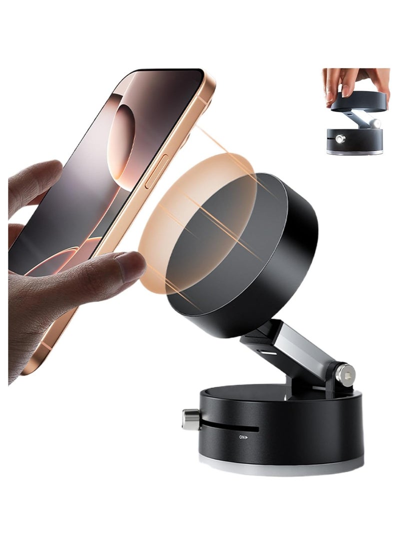 2025 New Vacuum Suction Magnetic Phone Holder, 360 Degree Rotating Magnetic Phone Holder, Dual-Sided Foldable Retractable Phone Holder for All Phones/Gym/Bathroom/Car/Mirror (Black) - Image 1