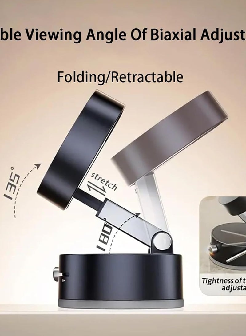 2025 New Vacuum Suction Magnetic Phone Holder, 360 Degree Rotating Magnetic Phone Holder, Dual-Sided Foldable Retractable Phone Holder for All Phones/Gym/Bathroom/Car/Mirror (Black) - Image 2