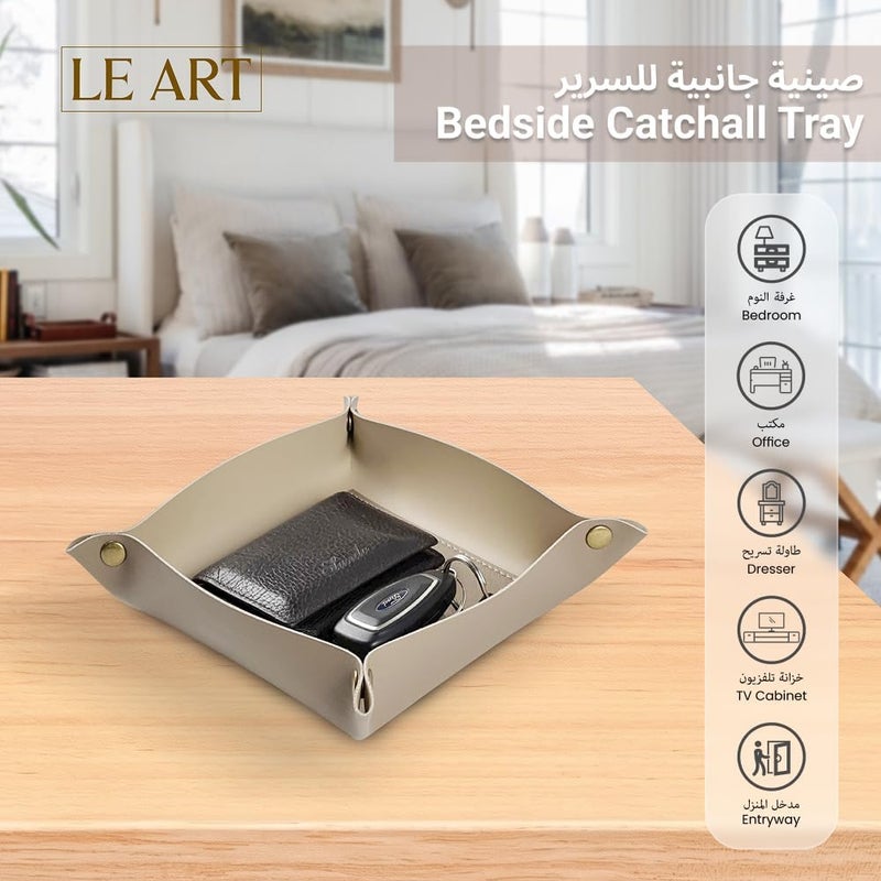 لي آرت صينية LEART - صينية صغيرة ومدمجة لتخزين الأغراض المتنوعة | مناسبة للمكتب، جانب السرير، أو مدخل المنزل | تُستخدم لتخزين المفاتيح، العملات، الأدوات المكتبية، والمجوهرات (لون بني شوكولاتة) - Image 4