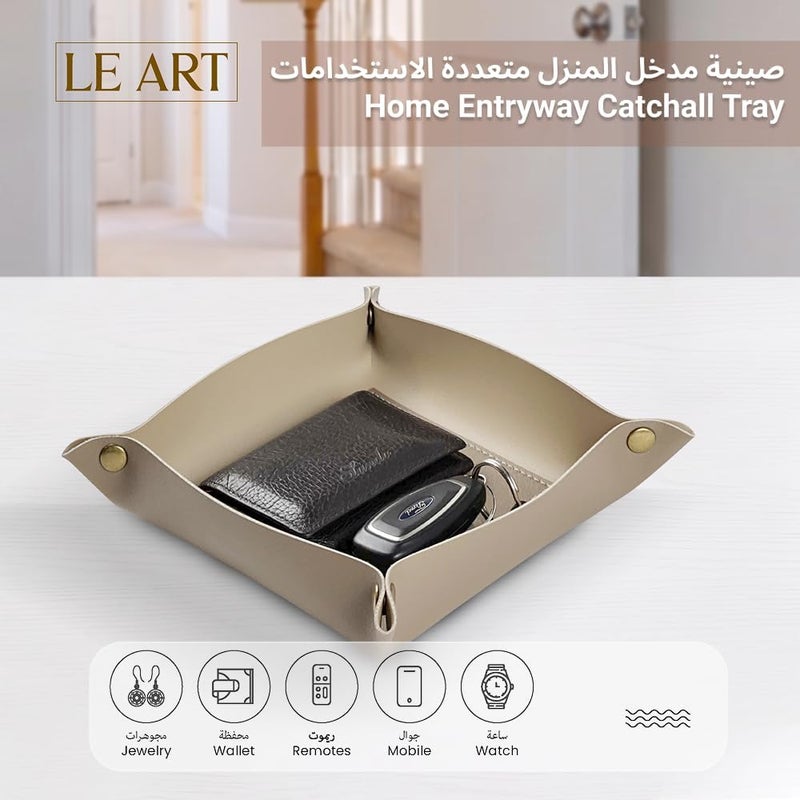 لي آرت صينية LEART - صينية صغيرة ومدمجة لتخزين الأغراض المتنوعة | مناسبة للمكتب، جانب السرير، أو مدخل المنزل | تُستخدم لتخزين المفاتيح، العملات، الأدوات المكتبية، والمجوهرات (لون بني شوكولاتة) - Image 3