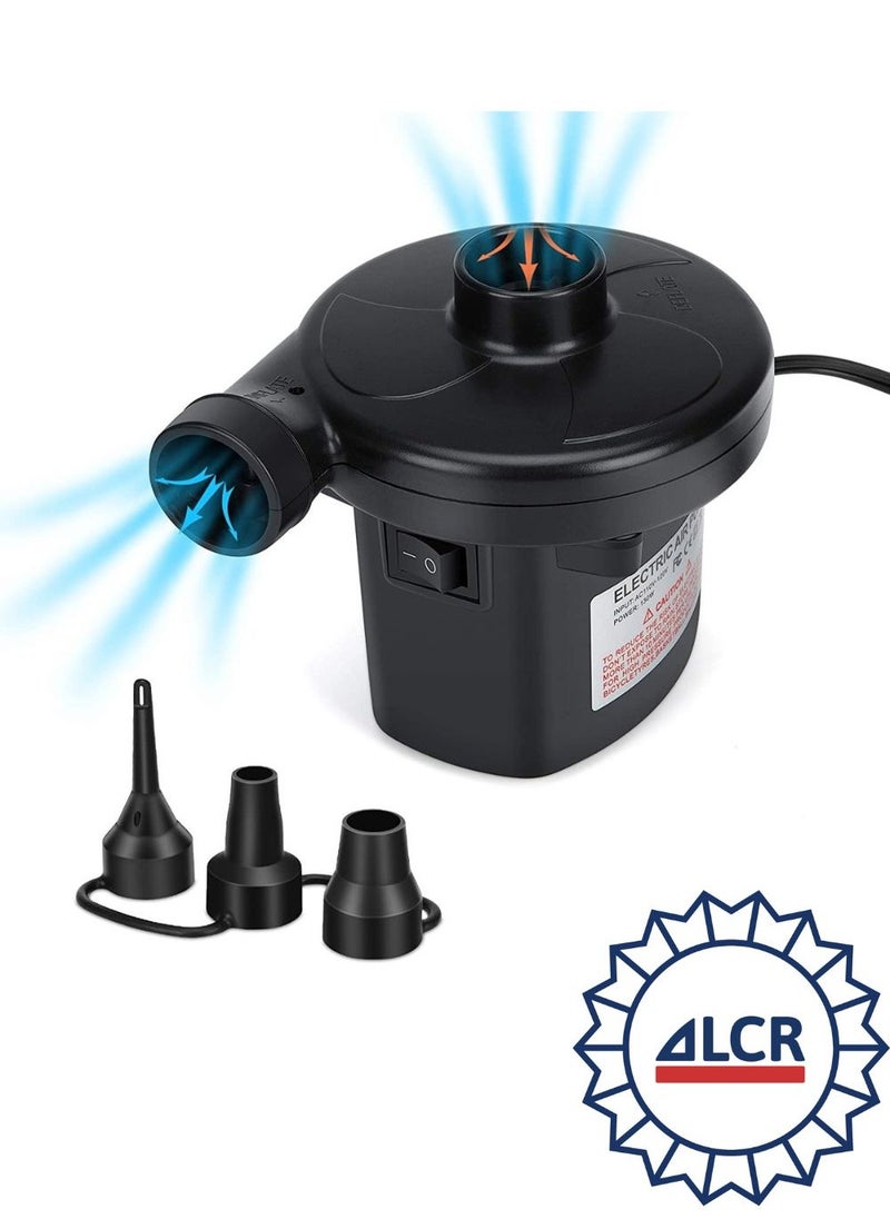 ALCR - Electric Inflate/Deflate Air Pump with 3 Nozzles For a Car, Perfect for Deflate Inflatable Cushions, Air Mattress Beds, Boats, Swimming Ring and Indoor/Outdoor Camping - Image 1