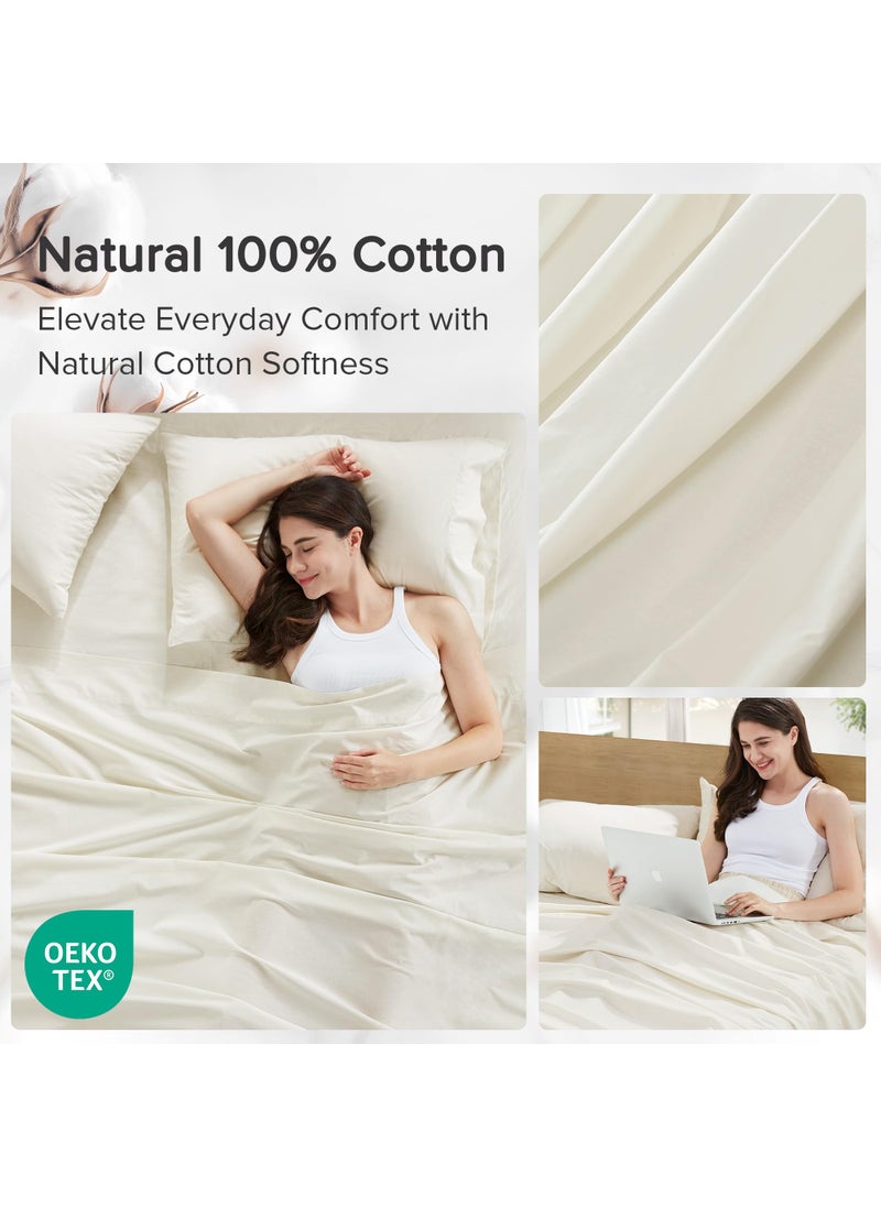 Comfort Spaces Comfort Spaces 100% Cotton Sheets Cal King  Breathable & Soft Cotton Sheets  Naturally Cool Cotton Bed Sheets with 14"" Elastic Pocket Fits up to 16"" Mattress  All Season Sheet Set  Ivory 4 Piece  - Image 5