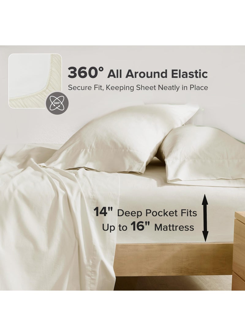 Comfort Spaces Comfort Spaces 100% Cotton Sheets Cal King  Breathable & Soft Cotton Sheets  Naturally Cool Cotton Bed Sheets with 14"" Elastic Pocket Fits up to 16"" Mattress  All Season Sheet Set  Ivory 4 Piece  - Image 2