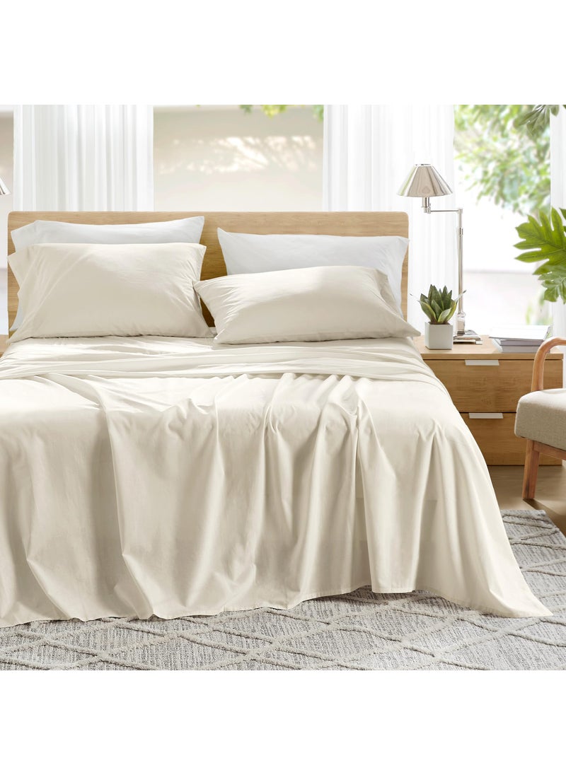 Comfort Spaces Comfort Spaces 100% Cotton Sheets Cal King  Breathable & Soft Cotton Sheets  Naturally Cool Cotton Bed Sheets with 14"" Elastic Pocket Fits up to 16"" Mattress  All Season Sheet Set  Ivory 4 Piece  - Image 1