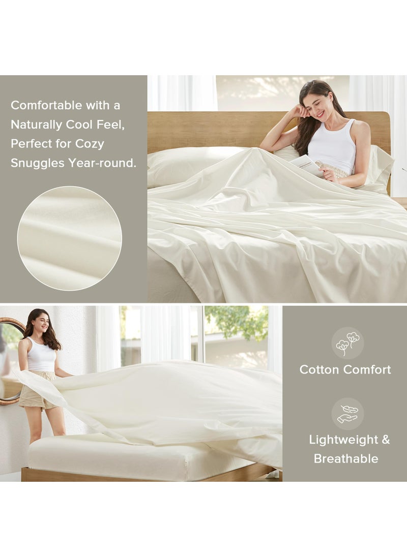 Comfort Spaces Comfort Spaces 100% Cotton Sheets Cal King  Breathable & Soft Cotton Sheets  Naturally Cool Cotton Bed Sheets with 14"" Elastic Pocket Fits up to 16"" Mattress  All Season Sheet Set  Ivory 4 Piece  - Image 3