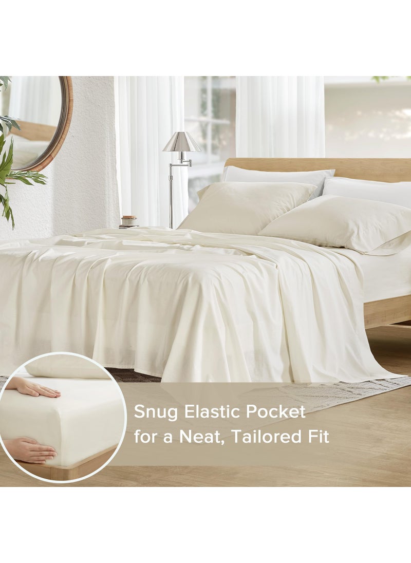 Comfort Spaces Comfort Spaces 100% Cotton Sheets Cal King  Breathable & Soft Cotton Sheets  Naturally Cool Cotton Bed Sheets with 14"" Elastic Pocket Fits up to 16"" Mattress  All Season Sheet Set  Ivory 4 Piece  - Image 4