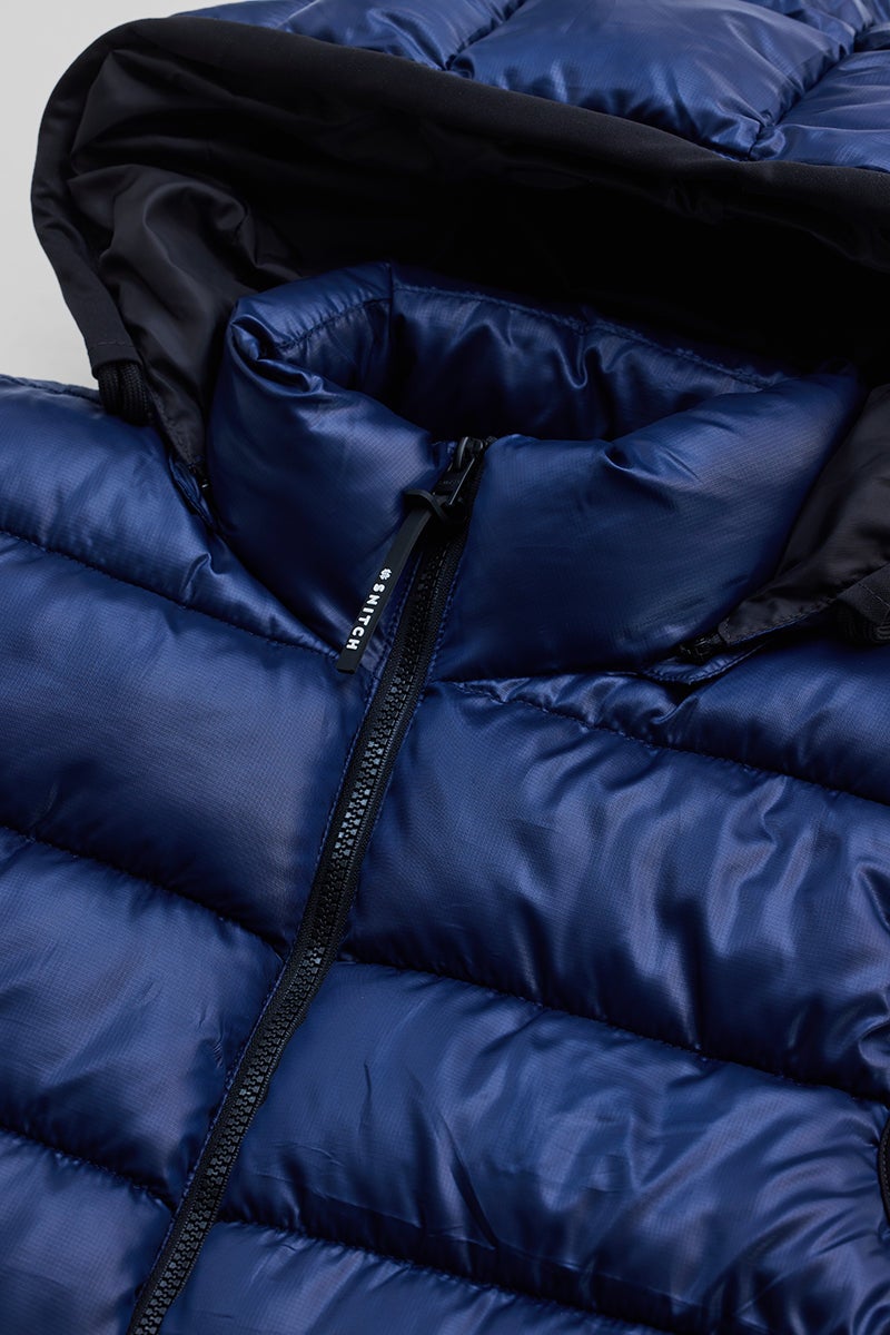 SNITCH Blue Puffer Sleeveless Detachable Hood Vest - Image 4