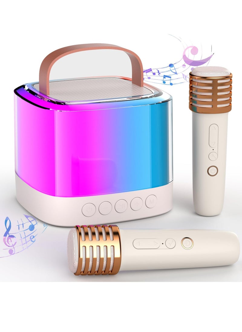 2024 Karaoke Machine for Kids Adults Mini Portable Handheld Bluetooth Karaoke Speaker with 2 Wireless Mics Long Range Illusionary Flowing Light for Home Party Birthday Party Gifts Beige - Image 1