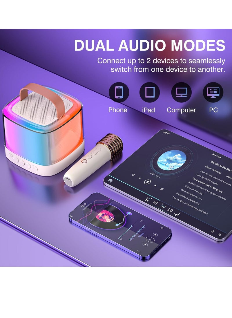 2024 Karaoke Machine for Kids Adults Mini Portable Handheld Bluetooth Karaoke Speaker with 2 Wireless Mics Long Range Illusionary Flowing Light for Home Party Birthday Party Gifts Beige - Image 2