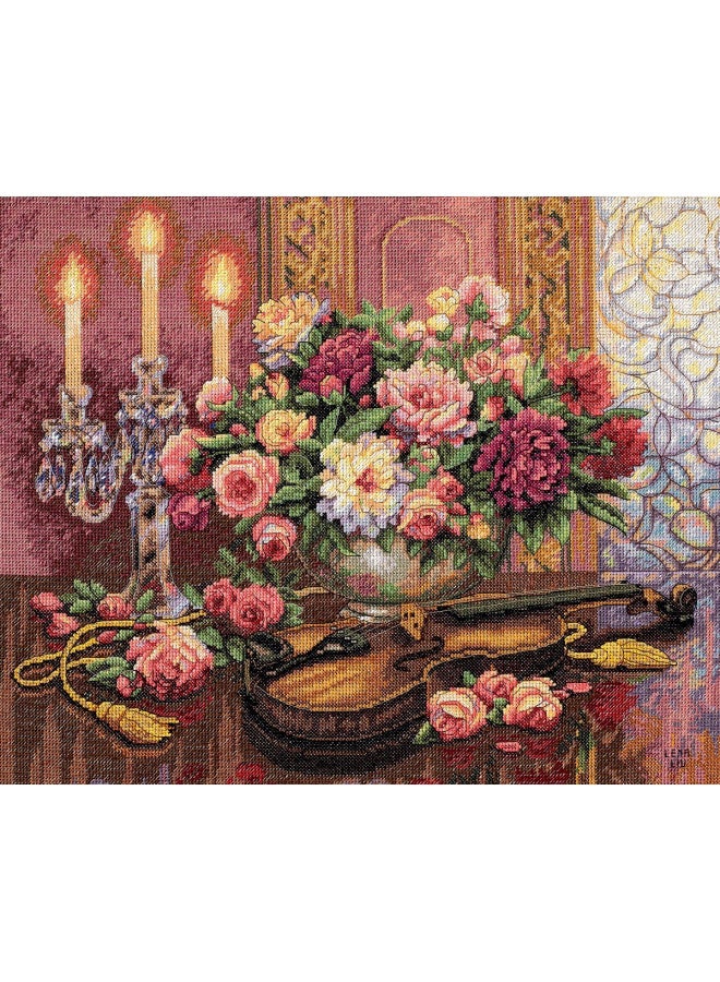 Dimensions Gold Collection Counted Cross Stitch Kit, Romantic Floral, 14 Count Beige Aida, 13'' x 16'' - Image 2
