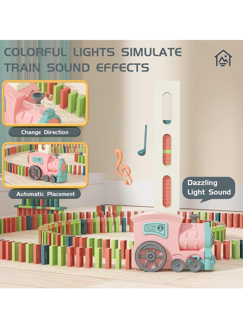 Arabest Domino Train Toys,120PCS Automatic Stacking Creative Game,Stacking Dominoes Games for kids 3+ Year Old,Pink  - Image 2