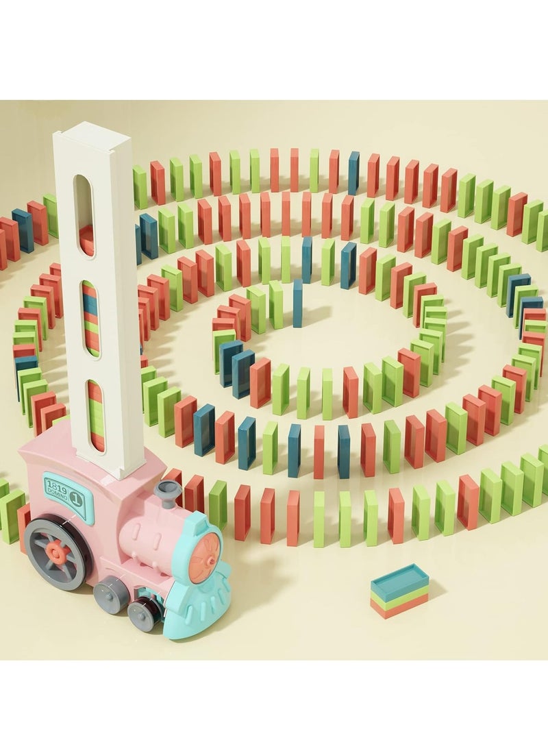 Arabest Domino Train Toys,120PCS Automatic Stacking Creative Game,Stacking Dominoes Games for kids 3+ Year Old,Pink  - Image 1