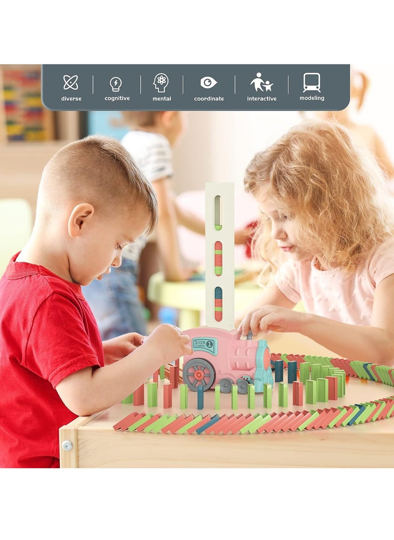 Arabest Domino Train Toys,120PCS Automatic Stacking Creative Game,Stacking Dominoes Games for kids 3+ Year Old,Pink  - Image 5